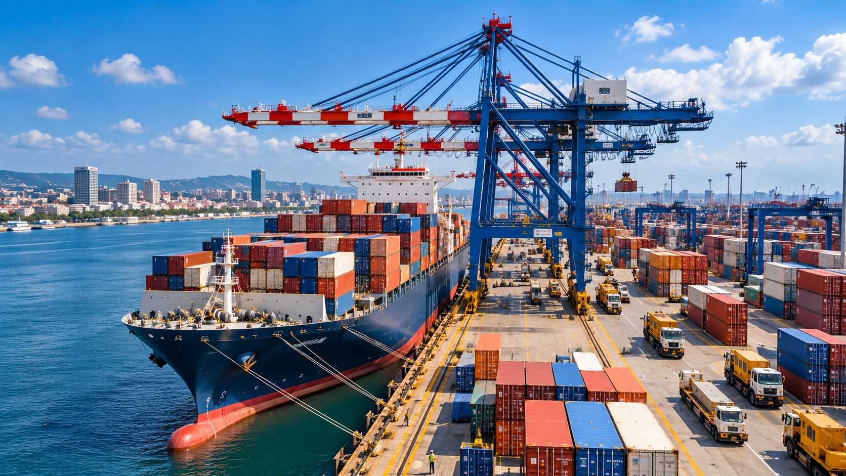 Cargo ship at an international shipping port